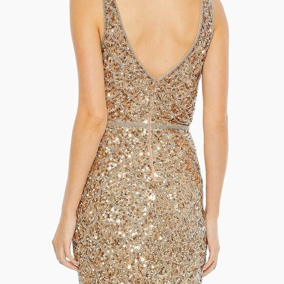 NWT Mag Duggal women’s light copper sequined bodycon mini dress size 6 - Picture 3 of 13